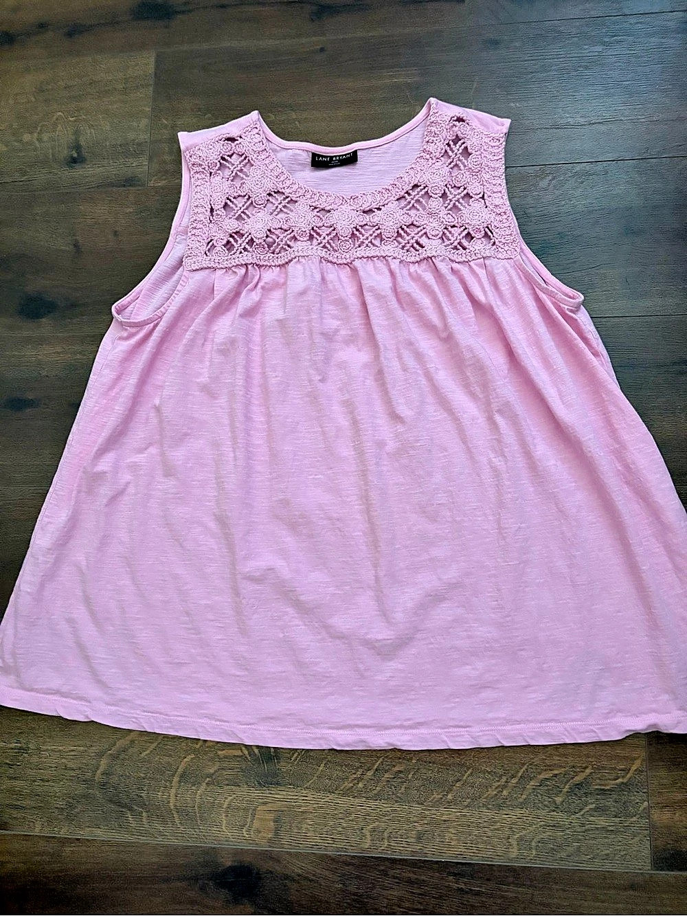Lane Bryant Sleeveless Crochet-Yoke Top Cotton Tunic Pink Size 26/28
